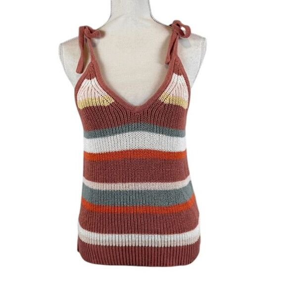 Madewell Striped Grandfield Tie-Strap Sweater Tank Rust White Green Size XS - Picture 2 of 9